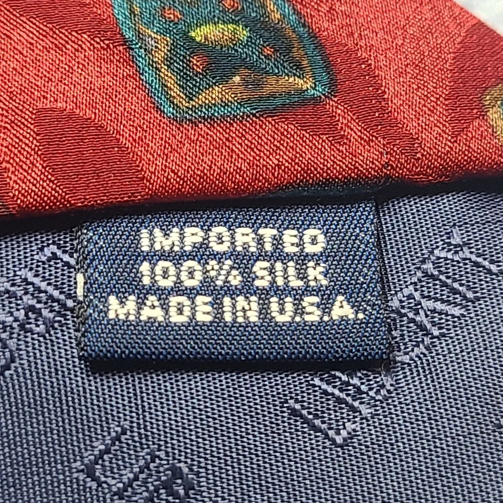 Liberty of London Tie Mens OS Red Excellent Silk Medallion Geometric USA Made